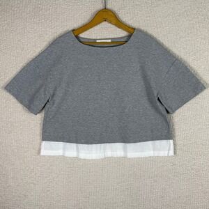 Unaca Gray Short Sleeve Top Layered Hem Casual Blouse Womens